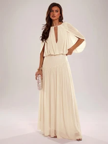 SHEIN BAE CURVE Plus Size Gentle Versatile Pleated Maxi Skirt For Date And Vacation - Apricot - View 5
