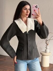 Firerie Women Coats,Autumn,Winter Everyday Travel Dark Grey Elegant - Dark Green - View 3