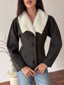 Firerie Women Coats,Autumn,Winter Everyday Travel Dark Grey Elegant - Dark Green - View 7