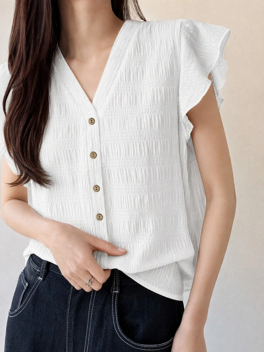 SHEIN LUNE 女款休閒襯衫，短袖，夏季女裝，鄉村風女裝