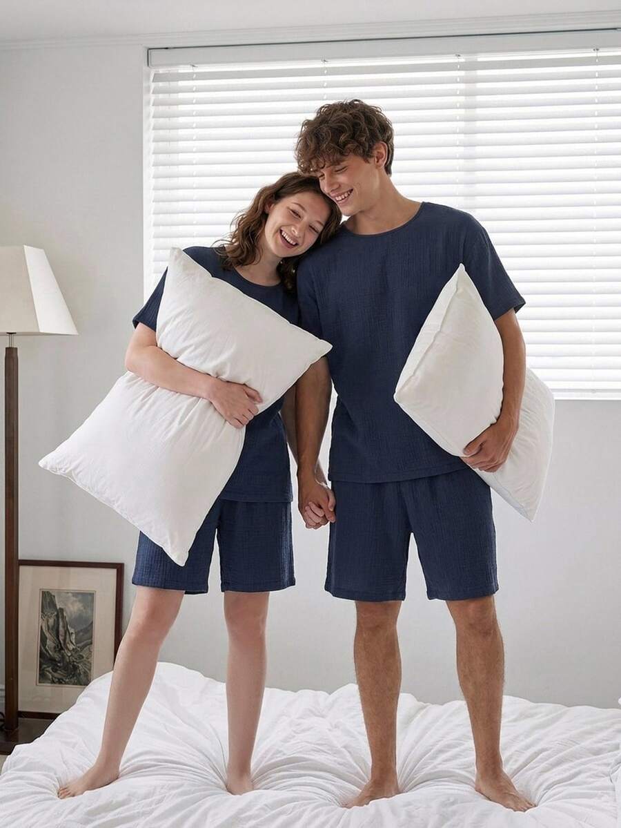 DAZY Men's Solid Dark Grey Pajama Set, Summer - Navy Blue - View 1