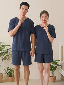 DAZY Men's Solid Dark Grey Pajama Set, Summer - Navy Blue - View 5