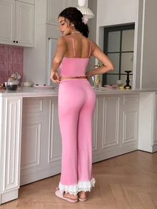SweetSlumber Sweet Summer INS Lace Trim Contrast Edge Women's Pajama Set - Mauve Purple - View 2