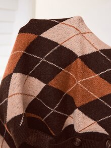Solflare Plus Size Vintage Argyle Jacquard Button-Up Knit Cardigan - Multicolor - View 8