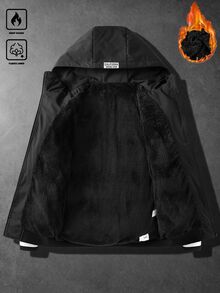 Manfinity EMRG 男士保暖內裡絎縫牛仔拉鍊連帽冬季羽絨外套 - 黑色 - 查看 4