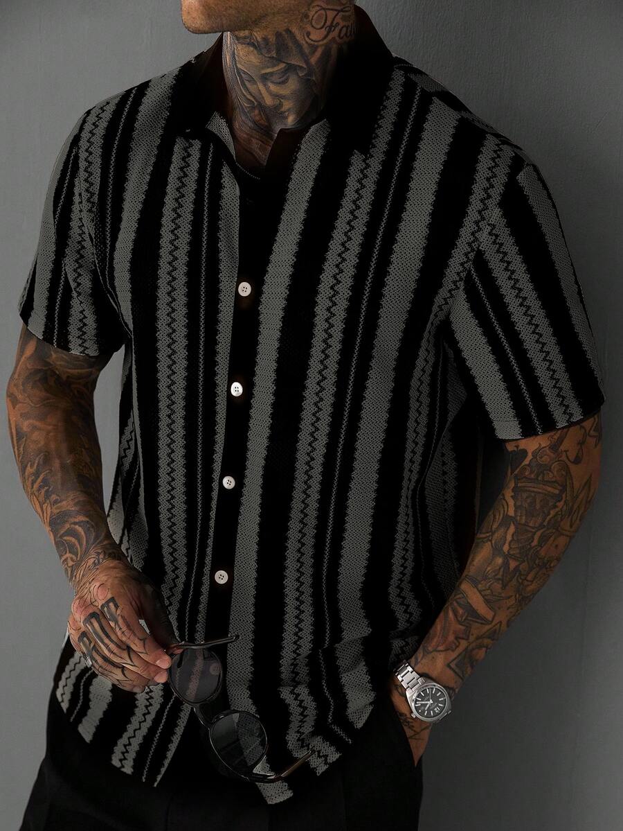 SLATEMANN Men's Casual Mesh Patchwork Street Mature Shirt - Multicolor - View 1