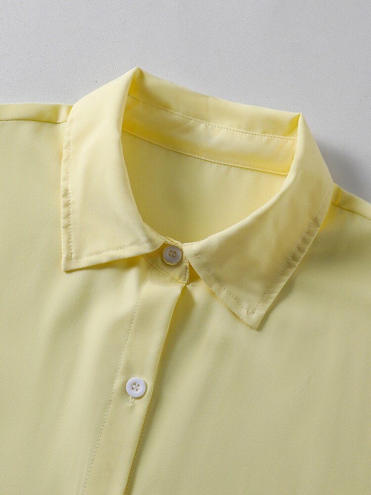 SHEIN Teen Girls Fall Tops Yellow Casual School Girl Autumn Teachers' Day Back-To-School Fashion Lapel Shirt Button Placket Loose Comfortab... - Yellow - View 6
