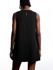 LYSMO 2025 New Arrival Women's Round Neck Sleeveless A-Line Textured Jacquard Fabric Mini Dress Casual Modest City Break Vacation Black Autumn - Black - View 9