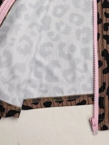 SHEIN 兒童青少年女孩黑白波點印花小立領拉鍊外套、細肩帶背心與單車短褲3件套 - 棕色 - 查看 9