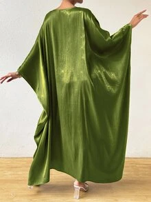 Rafferiza 女士圆领蝙蝠袖纯色宽松休闲度假连衣裙长款女装 - 綠色 - 查看 2