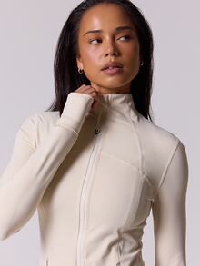 Musera Sport 塑形长袖拉链运动外套健身服无缝修身收腰弹力板式普拉提健身沙漠跑者瑜伽日常休闲 - 奶油色 - 查看 3
