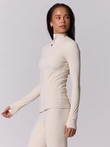 Musera Sport 塑形长袖拉链运动外套健身服无缝修身收腰弹力板式普拉提健身沙漠跑者瑜伽日常休闲 - 奶油色 - 查看 4