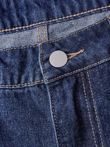 Sweetra French Sweet Mature Style Deep Blue Regular Waist Wide Leg Denim Jeans With Gradient Rhinestone Hem, Frayed Edge, Side Pockets, Straight Leg Long Pants - Dark Wash - View 4