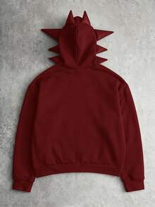ROMWE MEN Men's Printed Pattern Antenna Loose Hooded Sweatshirt Streetwear - Burgundy - View 3