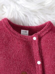 SHEIN 2件組新生女嬰連腳連身衣，可愛甜美酒紅色馴鹿刺繡長袖圓領加厚套頭衫，聖誕派對冬季秋季款 - 紅色 - 查看 5
