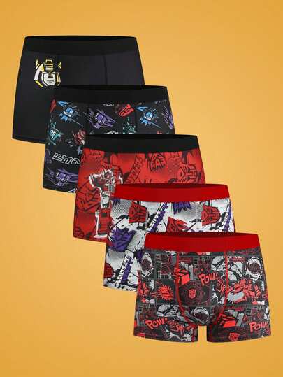 Notgurli Transformers X SHEIN 5pcs/Pack Retro Manga Style Men's Boxer Briefs