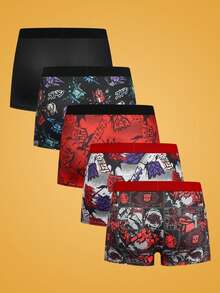 Notgurli Transformers X SHEIN 5pcs/Pack Retro Manga Style Men's Boxer Briefs - Multicolor - View 2