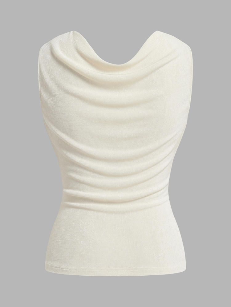 SHEIN ICON Camiseta sin mangas casual y versátil de mujer con cuello fruncido y plisado - Beis - Añade 2