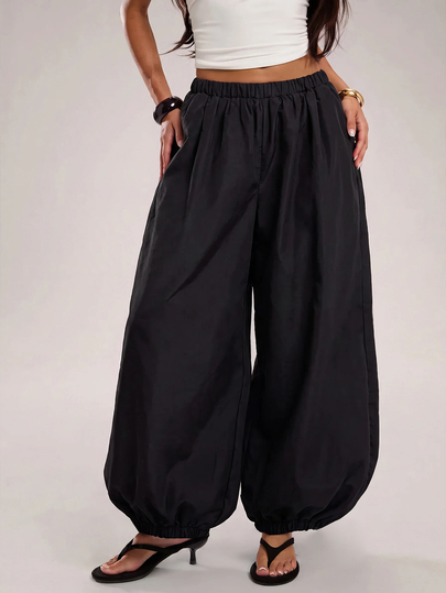 SHEIN BAE Women's Casual Commute Vacation Brown Plaid Loose Tapered Lantern Pants, Suitable For Daily Wear, Casual Wear, Casual Outing, Work Wear, Commute Wear, Work Wear Pants, School Plaid Pants, Loose Elastic Waist Pants