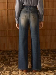 MOTF STUDIO Celana Jeans Flare Gaya Liburan Kasual Vintage Wanita dengan Dekorasi Rhinestone dan Washed - Biru - View 3