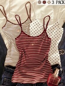 SHEIN Teen Girl 3pcs Pieces Set Casual Slim Fit Camisole Top, Suitable For Spring, Summer, Autumn, Winter - Multicolor - View 8