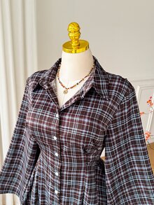 Comfortcana Plus Size Women's Plaid Pleated Casual Daily Summer Dress - Multicolor - View 4