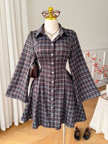 Comfortcana Plus Size Women's Plaid Pleated Casual Daily Summer Dress - Multicolor - View 7