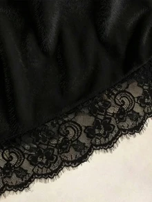 SHEIN Franclia Y2K Pure Desire Style Ladies Dark Velvet Sleeveless Cami Top Round Neck Side Waist Gathered Ruched Asymmetrical Diagonal Bottom Hem Floral Scalloped - Black - View 6