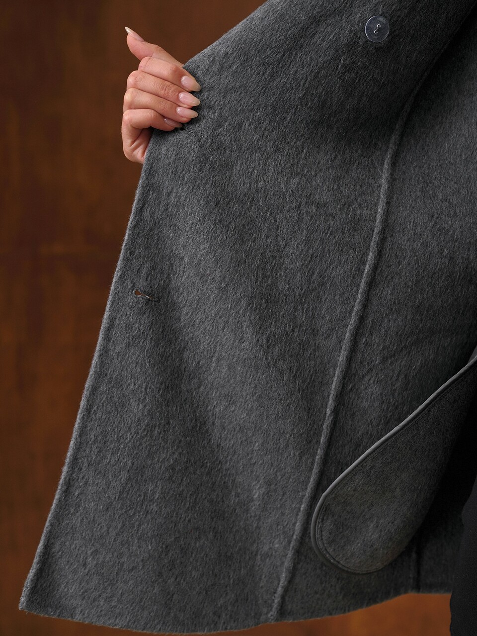 MOTF ASYMMETRICAL HALTER NECK METAL BUTTON DECOR WOOL BLEND DOUBLE-FACED OVERCOAT