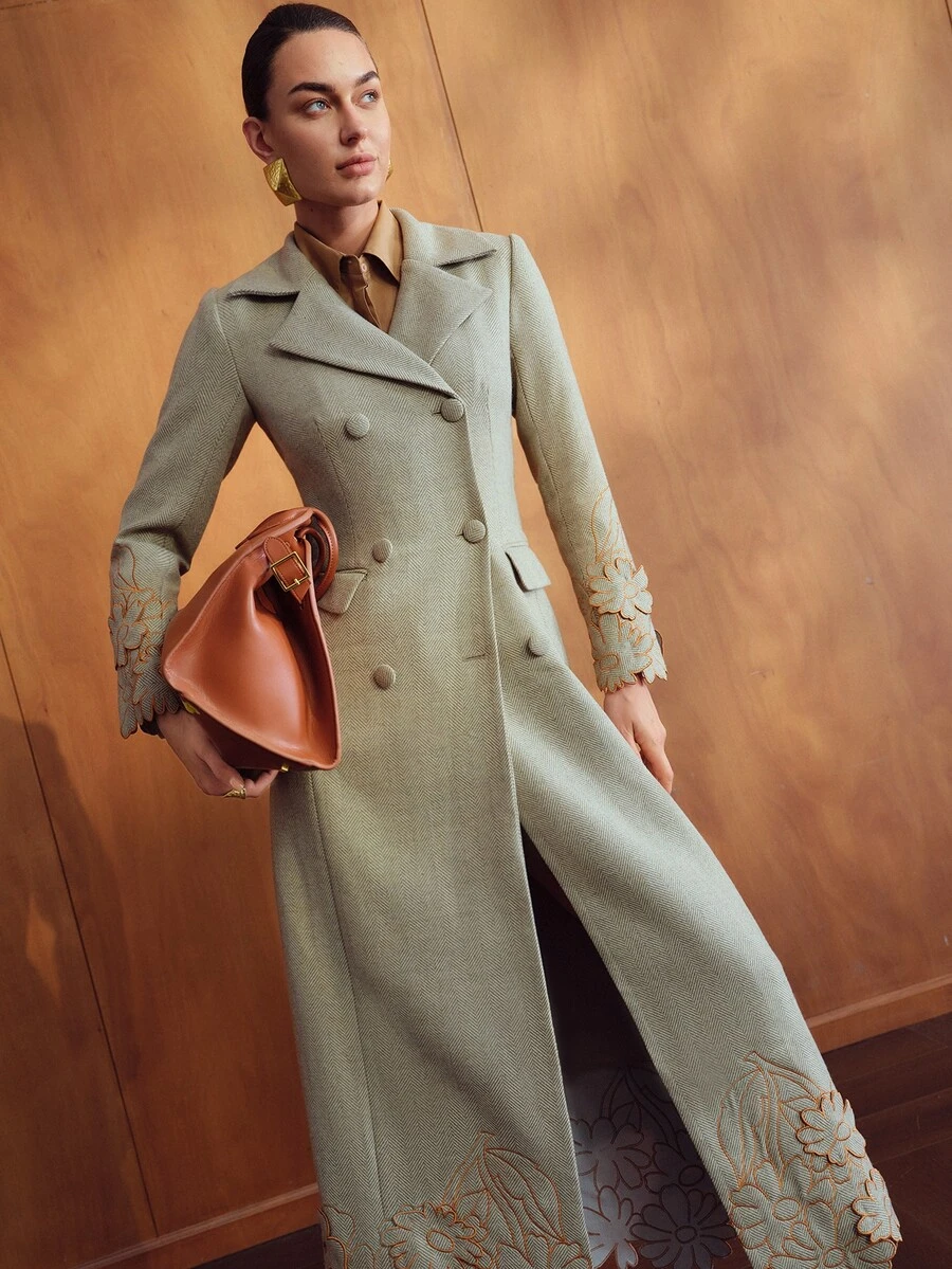 MOTF PREMIUM ELEGANT & SOPHISTICATED 3D EMBROIDERED WOMEN'S OVERCOAT - Green - View 2