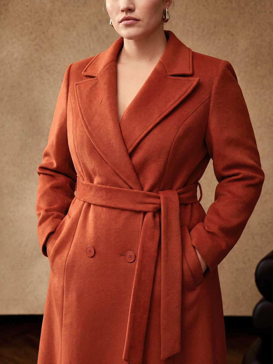 MOTF PREMIUM PLUS AUTUMN/WINTER WOOL FITTED BELTED OVERCOAT - Burnt Orange - View 2