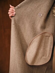 MOTF PREMIUM WOOL HERRINGBONE DOUBLE BREASTED OVERCOAT - Coffee Brown - View 8