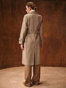 MOTF PREMIUM WOOL HERRINGBONE DOUBLE BREASTED OVERCOAT - Coffee Brown - View 7