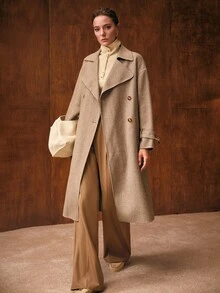 MOTF PREMIUM WOOL HERRINGBONE DOUBLE BREASTED OVERCOAT - Coffee Brown - View 4