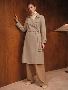 MOTF PREMIUM WOOL HERRINGBONE DOUBLE BREASTED OVERCOAT - Coffee Brown - View 5