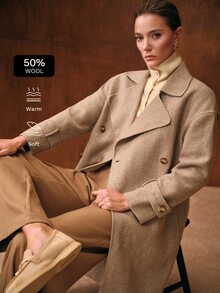 MOTF PREMIUM WOOL HERRINGBONE DOUBLE BREASTED OVERCOAT - Coffee Brown - View 1