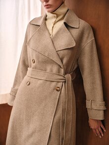 MOTF PREMIUM WOOL HERRINGBONE DOUBLE BREASTED OVERCOAT - Coffee Brown - View 2