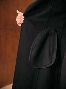 MOTF WOMEN'S AUTUMN/WINTER BLACK OVERSIZED LAPEL BELTED LONG OVERCOAT - Black - View 8