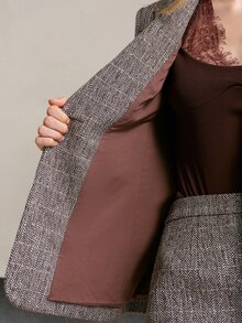 MOTF PREMIUM WOMEN'S COARSE WOOL SHINY THREAD ELEGANT COMMUTE BLAZER, AUTUMN/WINTER - Brown - View 8