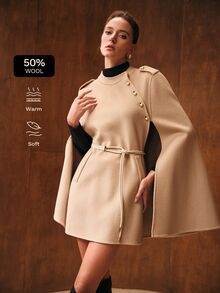 MOTF WOMEN'S WOOL BUTTON SPLIT SLEEVE TWEED JACKET - Apricot - View 2