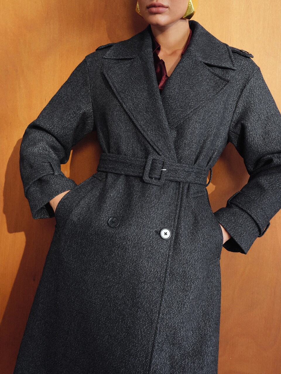 MOTF ELEGANT WIDE SHOULDER WOOL BLEND MID-LENGTH OVERCOAT