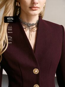 MOTF PREMIUM Mantel elegan wanita musim gugur/musim dingin berbahan wol, satu sisi, model slim fit. - Coffee Brown - View 2