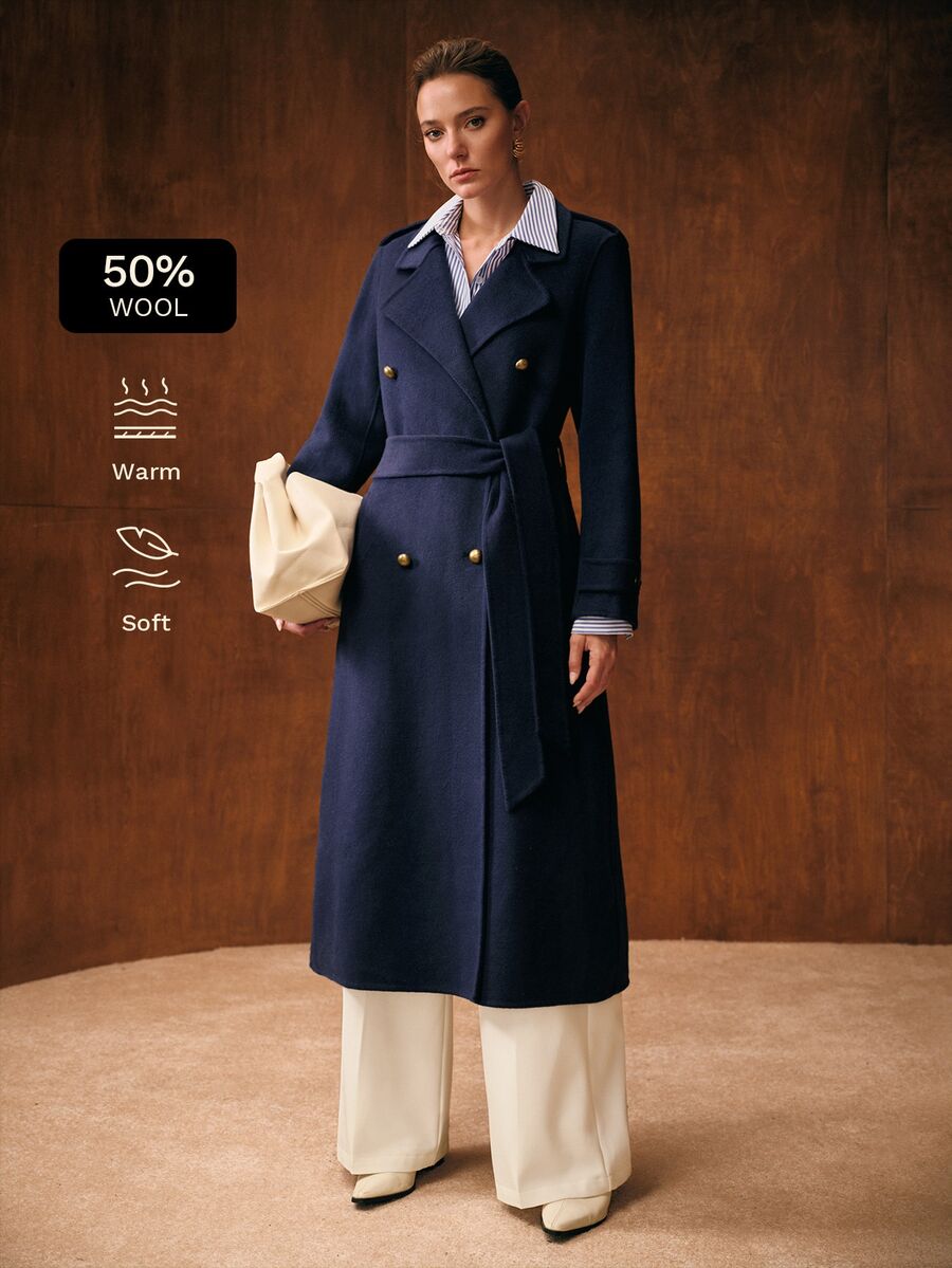 MOTF WOMEN'S NOTCHED LAPEL DOUBLE-BREASTED OVERCOAT - Royal Blue - View 1