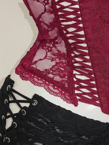 SHEIN ICON Women's Burgundy Goth Party Sexy Going Out Solid Color Fitted Sexy Lace Camisole Top - Burgundy - View 9
