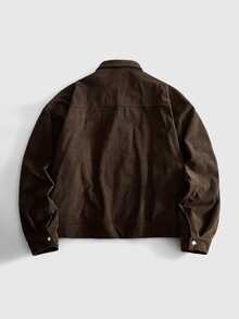 ROMWE MEN Street Life Men's Corduroy Lapel Collar Jacket - Coffee Brown - View 8