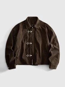 ROMWE MEN Street Life Men's Corduroy Lapel Collar Jacket - Coffee Brown - View 7