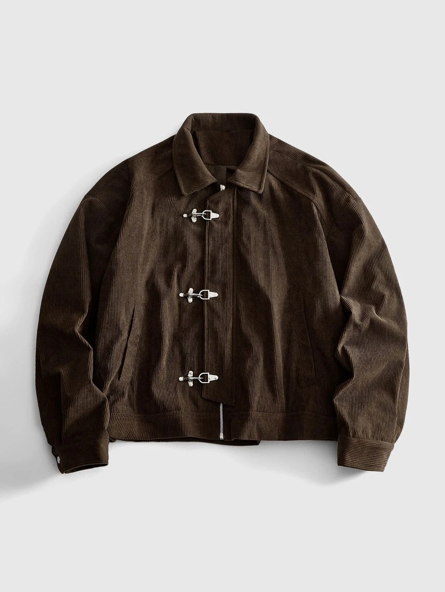 ROMWE MEN Street Life Men's Corduroy Lapel Collar Jacket - Coffee Brown - View 1