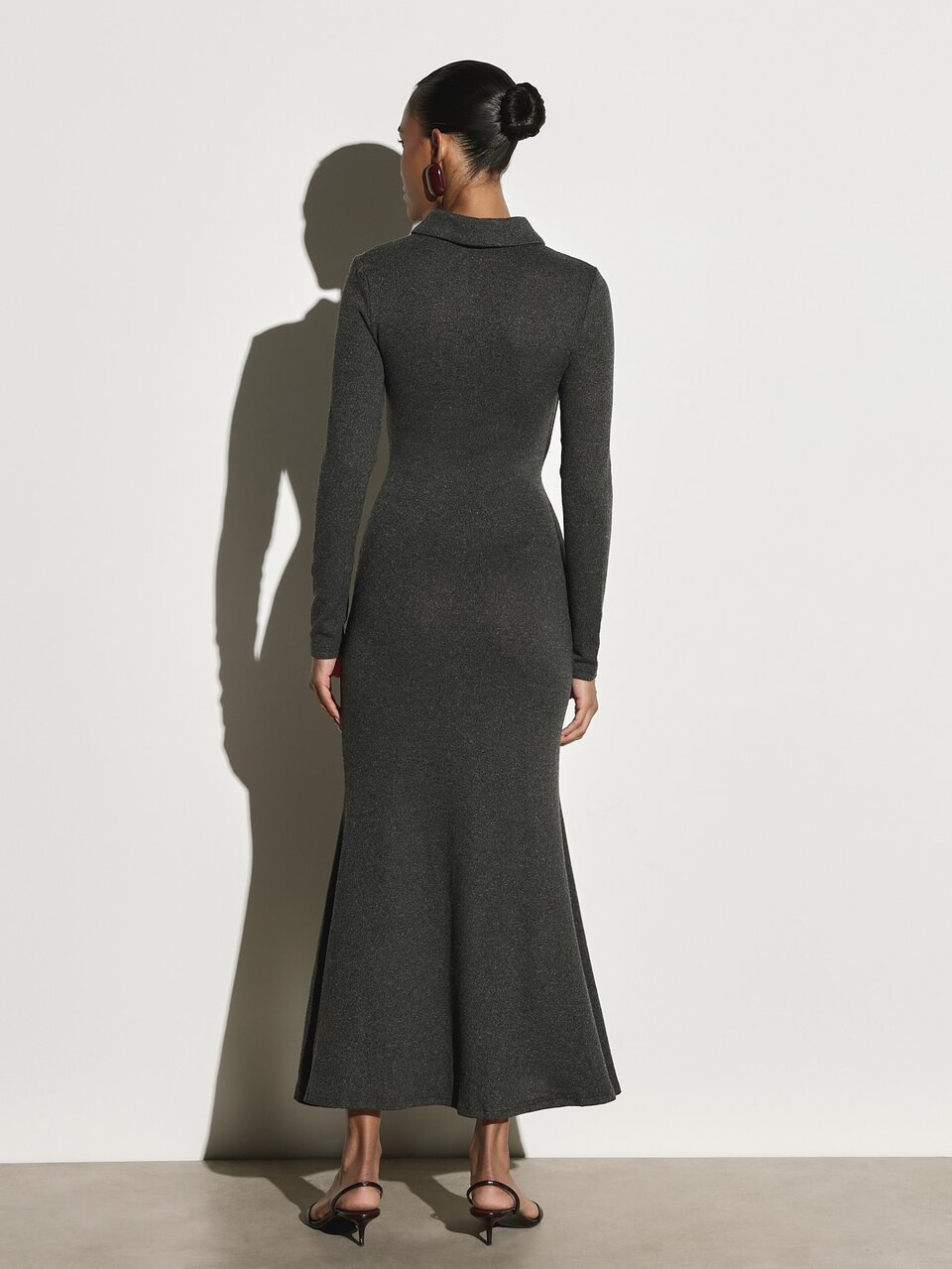 KSTM Long Sleeve Collared Mermaid Dress With Button Detail Fitted Knit Sweater Dress Fall Winter Holiday Party