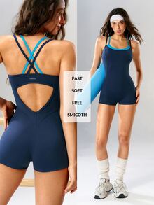 VARSIVA Women's Solid Color Casual Daily Travel Sports Romper - Multicolor - View 2