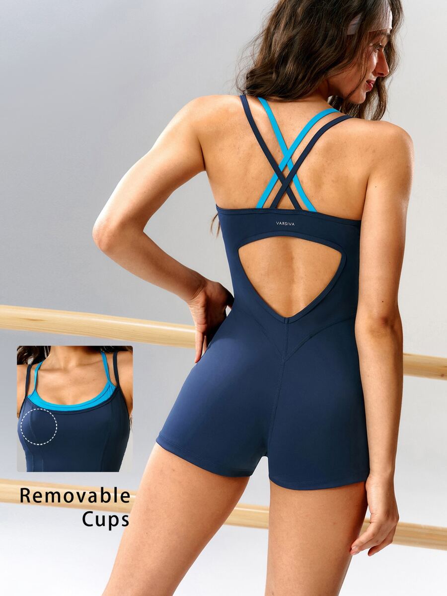VARSIVA Women's Solid Color Casual Daily Travel Sports Romper - Multicolor - View 1
